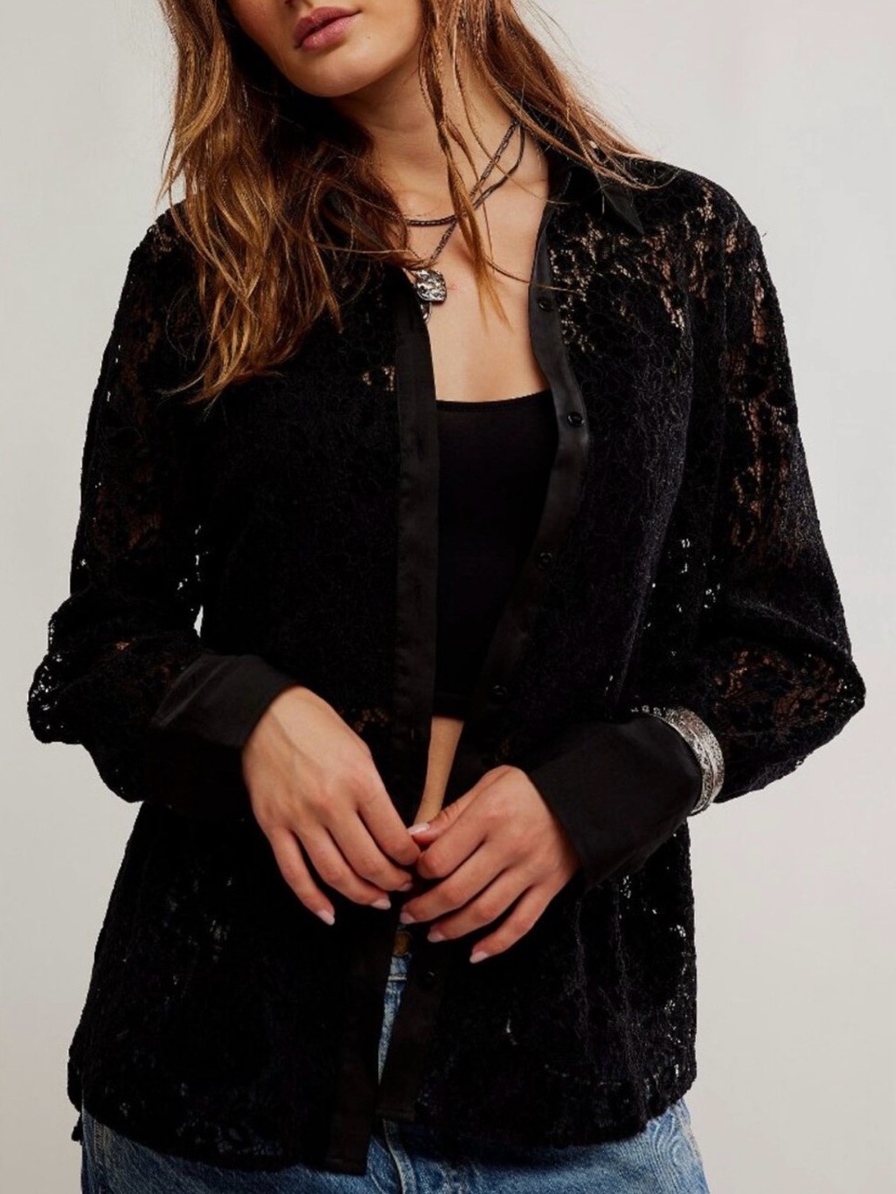 NWT Free People Button Down Lace Top